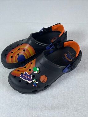 CROCS Kids Black Clogs with Orange & Multicolor Tune Squad Accents